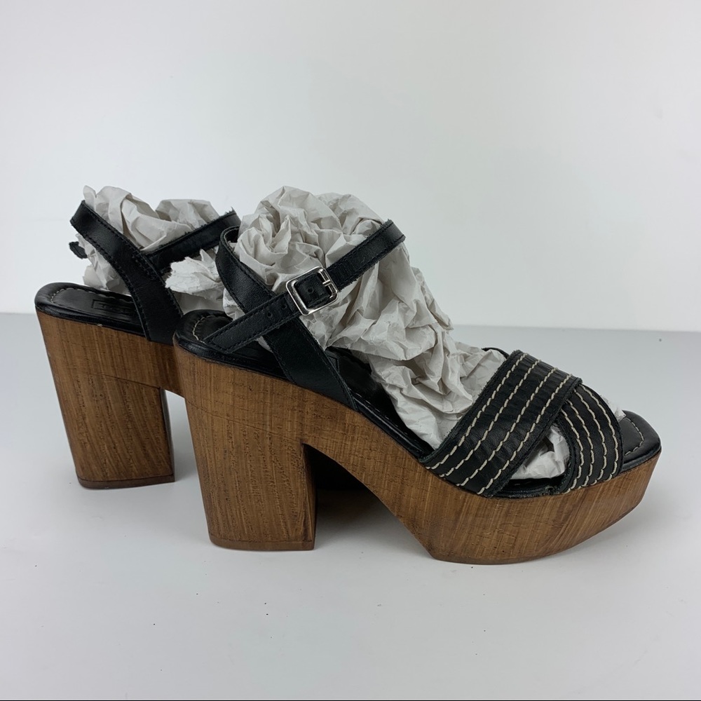 topshop size 36 wood platform heels Leather Uppers In Black Strappy